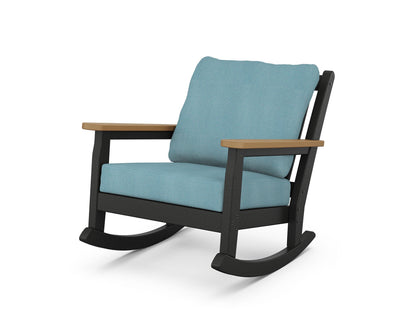 POLYWOOD® Chippendale Deep Seating Rocking Chair in Black / Natural / Lattice Sky Blue