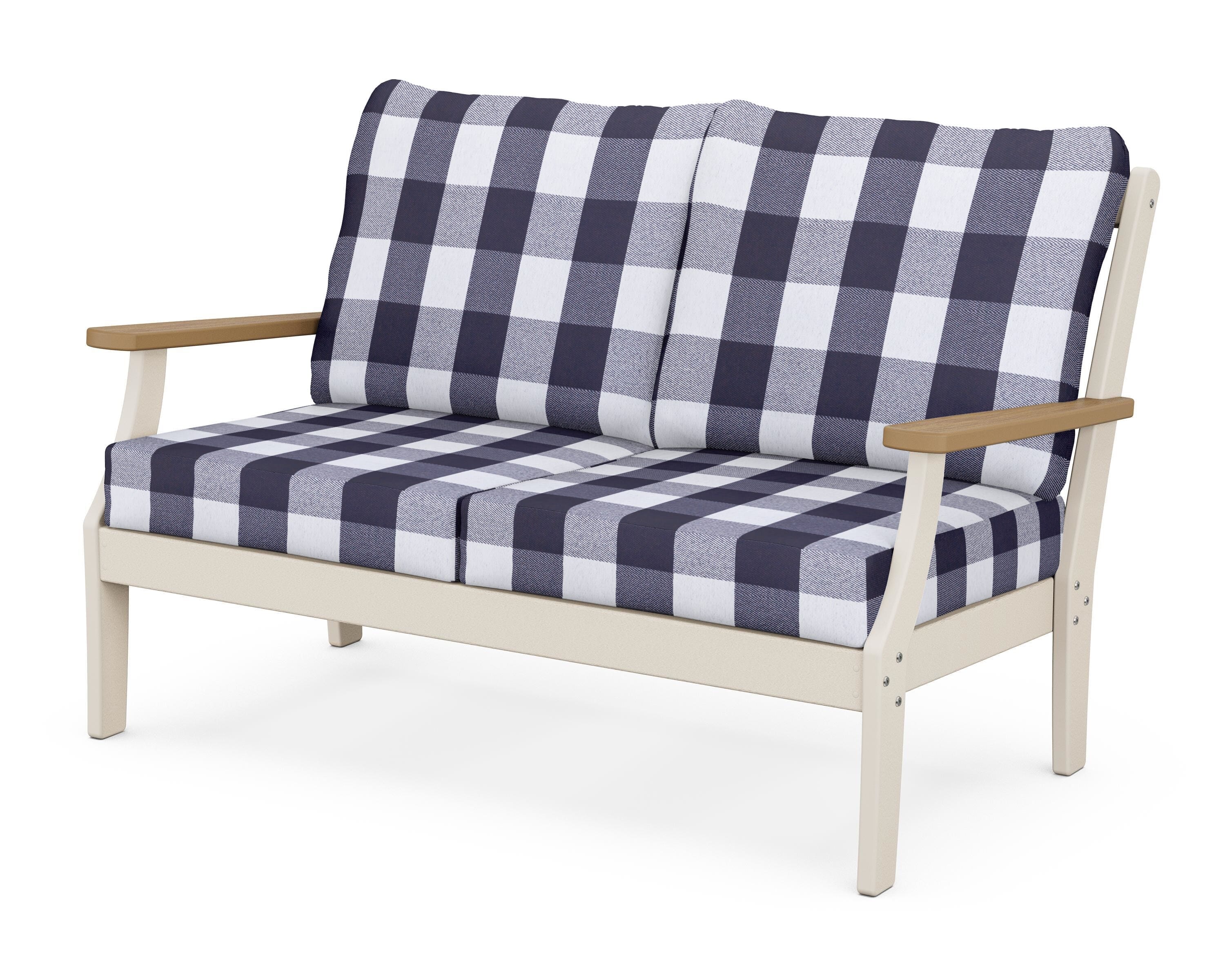 POLYWOOD® Braxton Deep Seating Loveseat in Sand / Natural / Buffalo Plaid Navy