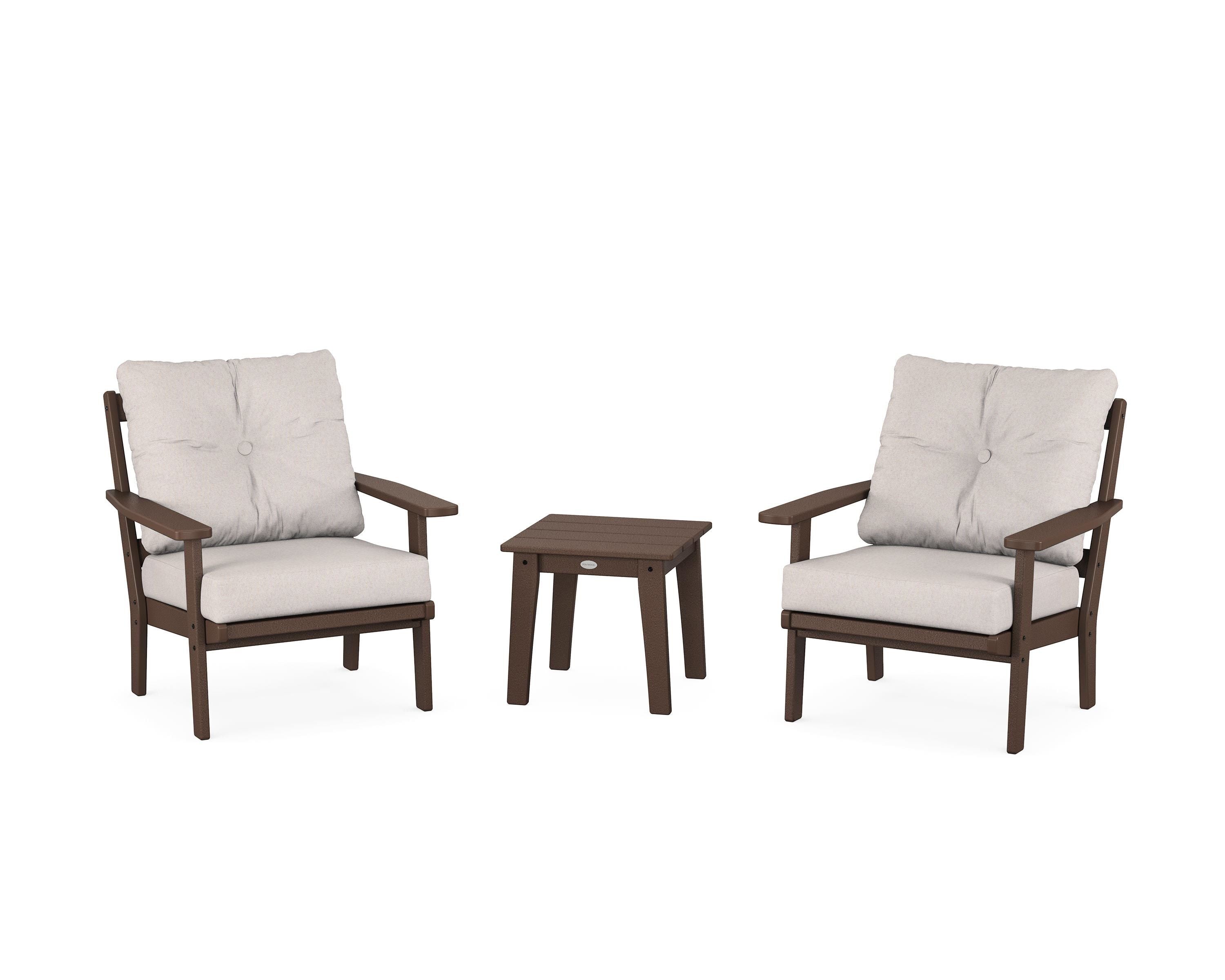 POLYWOOD® Oxford 3-Piece Deep Seating Set in Mahogany / Dune Burlap
