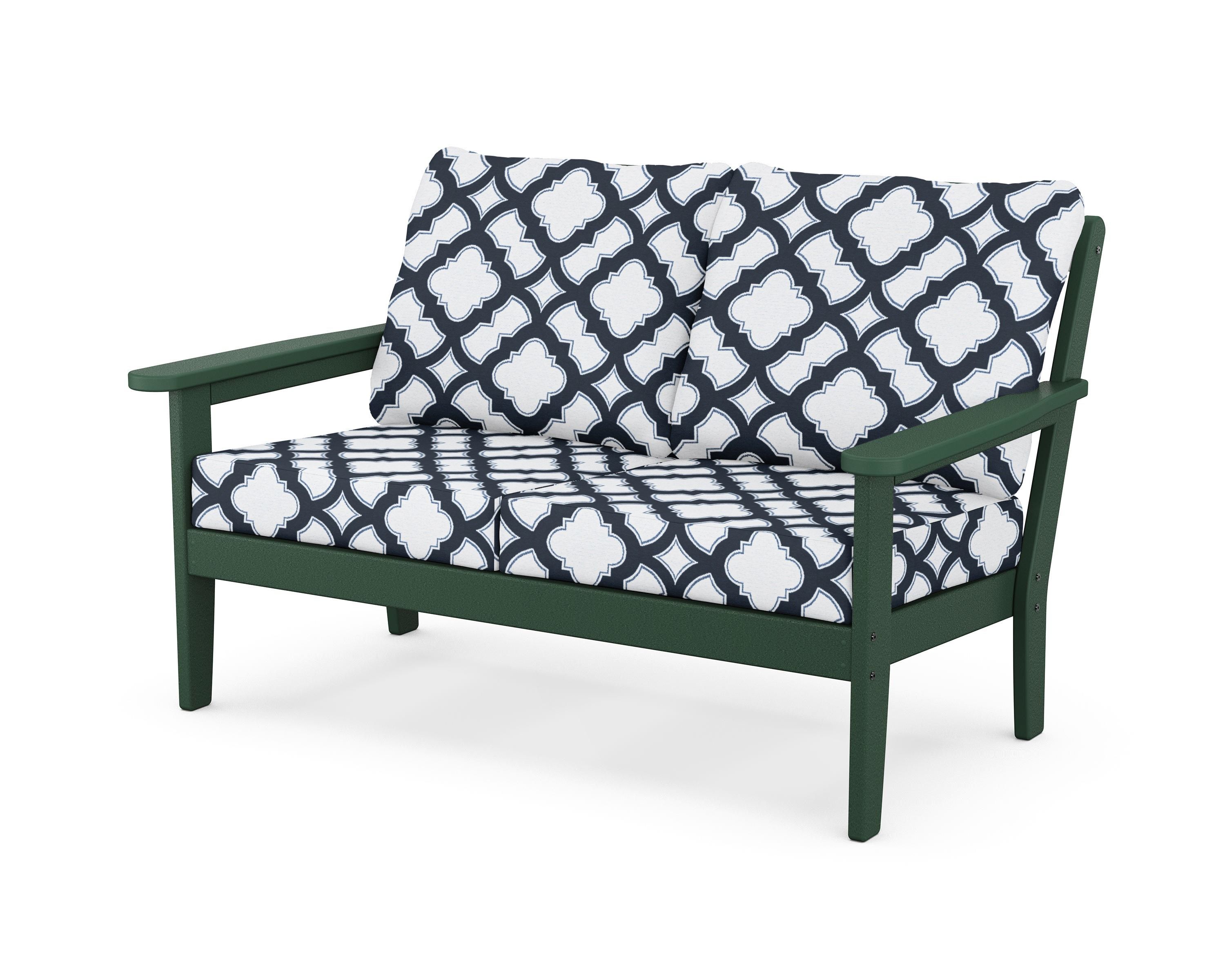 Country Living Cottage Deep Seating Loveseat in Green / Trellis Marine Indigo