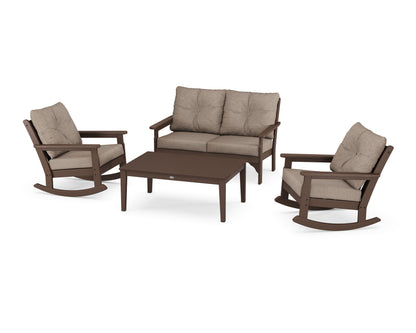 POLYWOOD® Vineyard 4-Piece Deep Seating Rocking Chair Set in Mahogany / Spiced Burlap