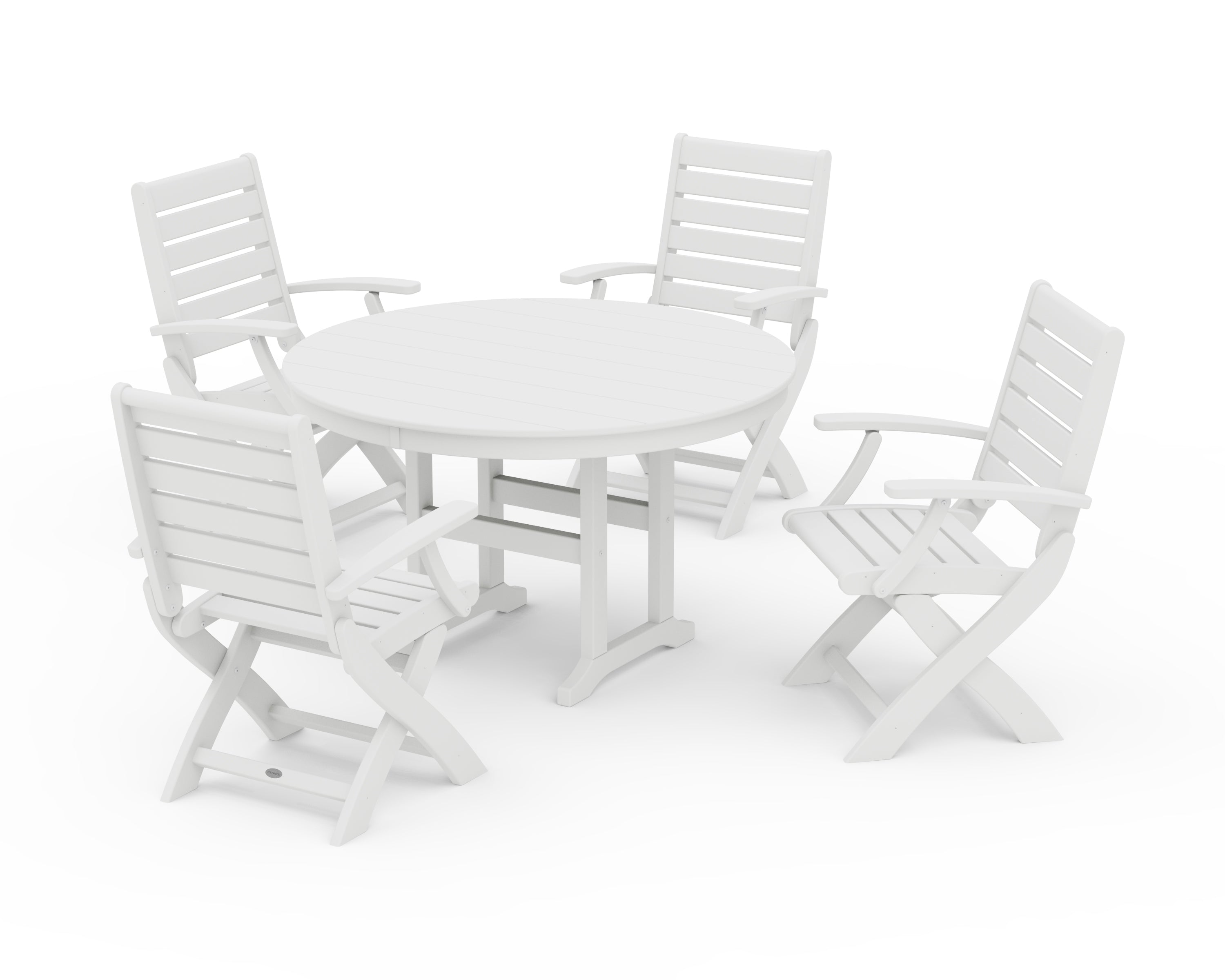 POLYWOOD® Signature Folding Chair 5-Piece Round Farmhouse Dining Set in White