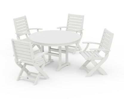 POLYWOOD® Signature Folding Chair 5-Piece Round Farmhouse Dining Set in White