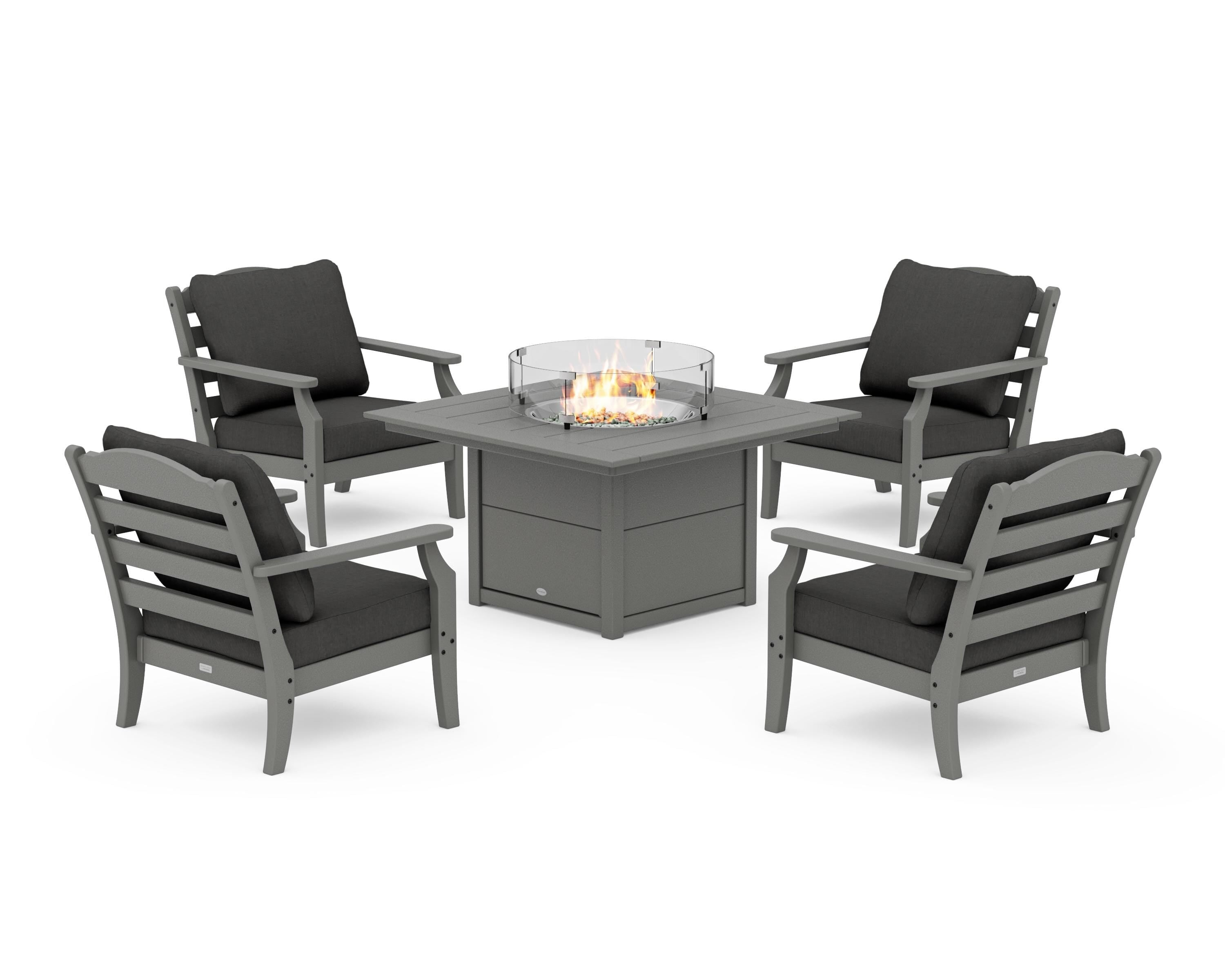 Draper James™ by  POLYWOOD® Savannah 5-Piece Deep Seating Set with Fire Pit Table in Slate Grey / Spectrum Carbon
