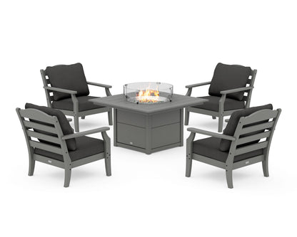 Draper James™ by  POLYWOOD® Savannah 5-Piece Deep Seating Set with Fire Pit Table in Slate Grey / Spectrum Carbon