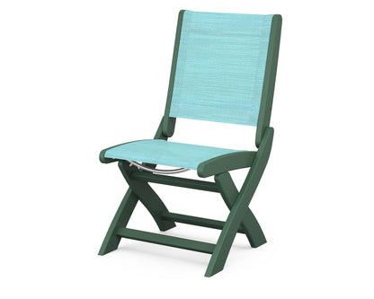 POLYWOOD® Coastal Folding Side Chair in Green / Dupioni Aquamarine Sling