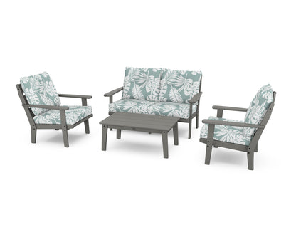 POLYWOOD® Lakeside 4-Piece Deep Seating Set in Slate Grey / Leaf Glacier Spa