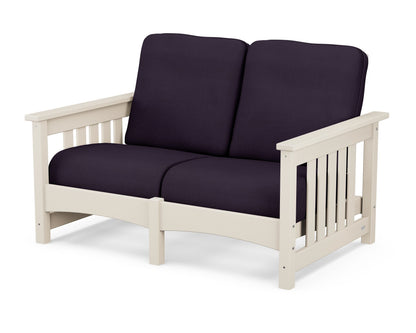 POLYWOOD® Club Mission Loveseat in Sand / Navy Linen