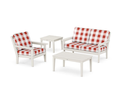 Country Living Wovendale 4-Piece Deep Seating Set in Sand / Buffalo Plaid Crimson