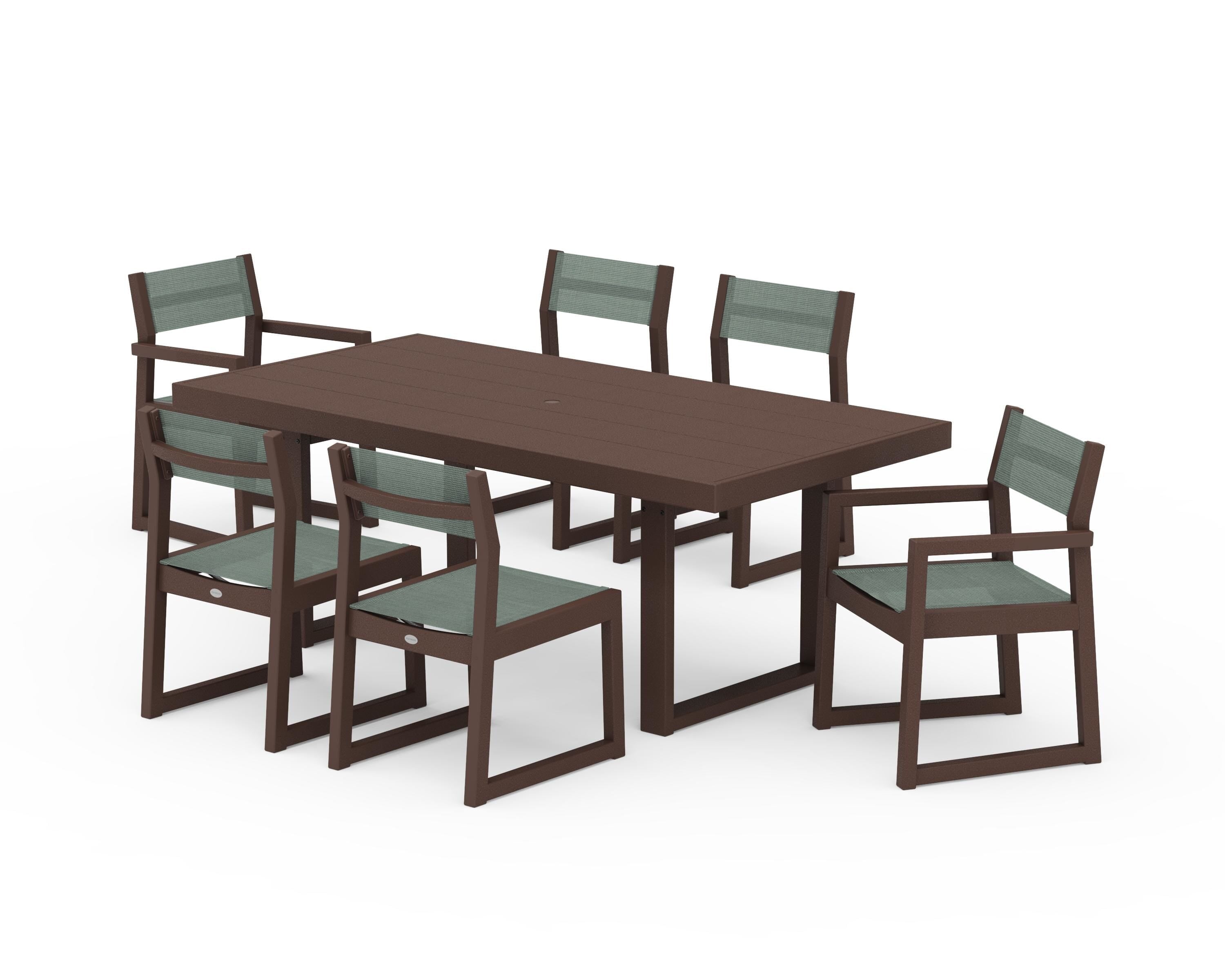 POLYWOOD® EDGE Sling 7-Piece Dining Set in Mahogany / Dupioni Sea Mist Sling