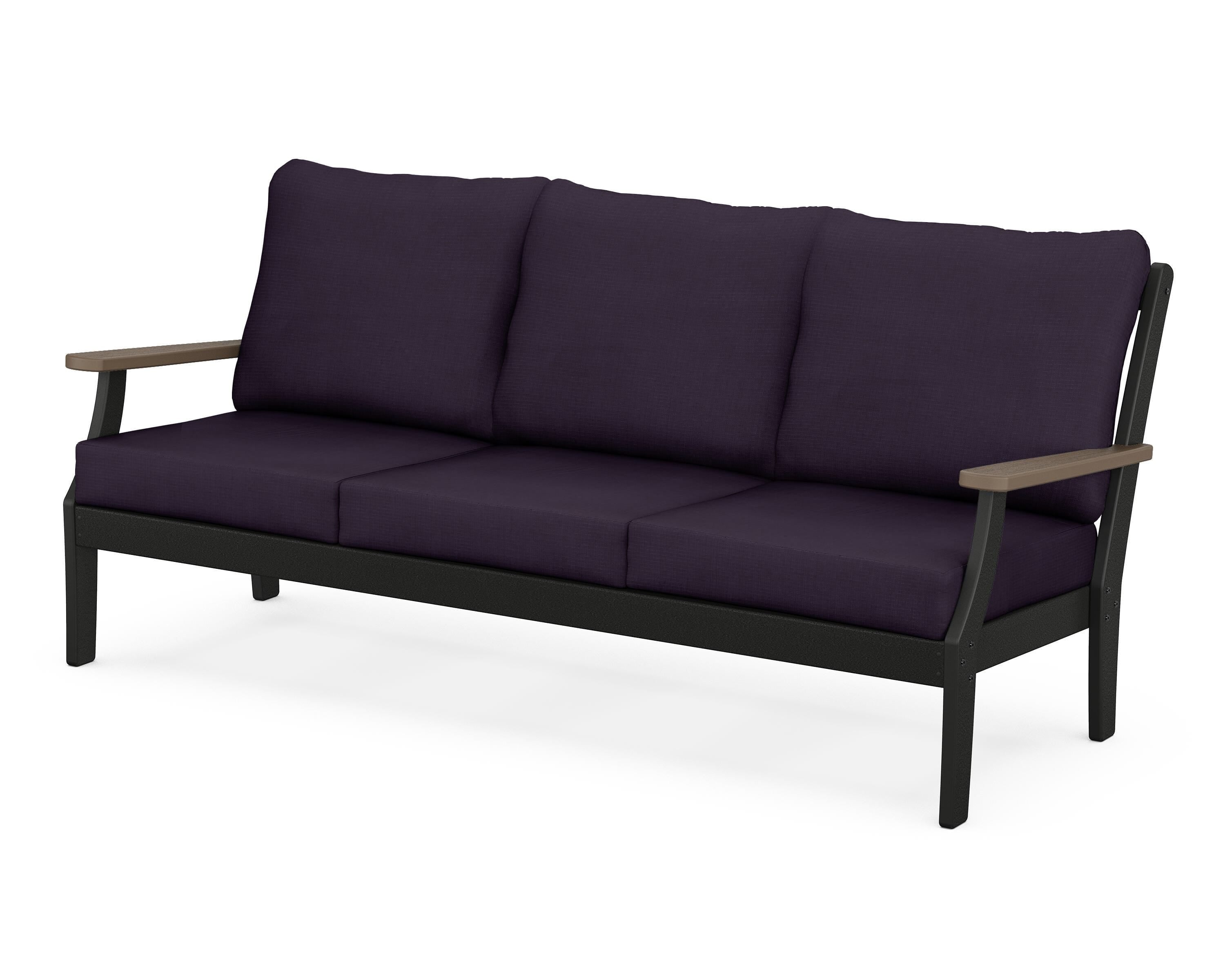 POLYWOOD® Braxton Deep Seating Sofa in Black / Kona / Navy Linen