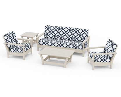 POLYWOOD® Harbour 5-Piece Deep Seating Set in Sand / Trellis Marine Indigo