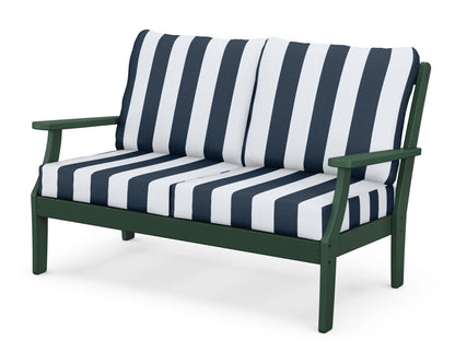 POLYWOOD® Braxton Deep Seating Loveseat in Green / Cabana Stripe Marine Indigo