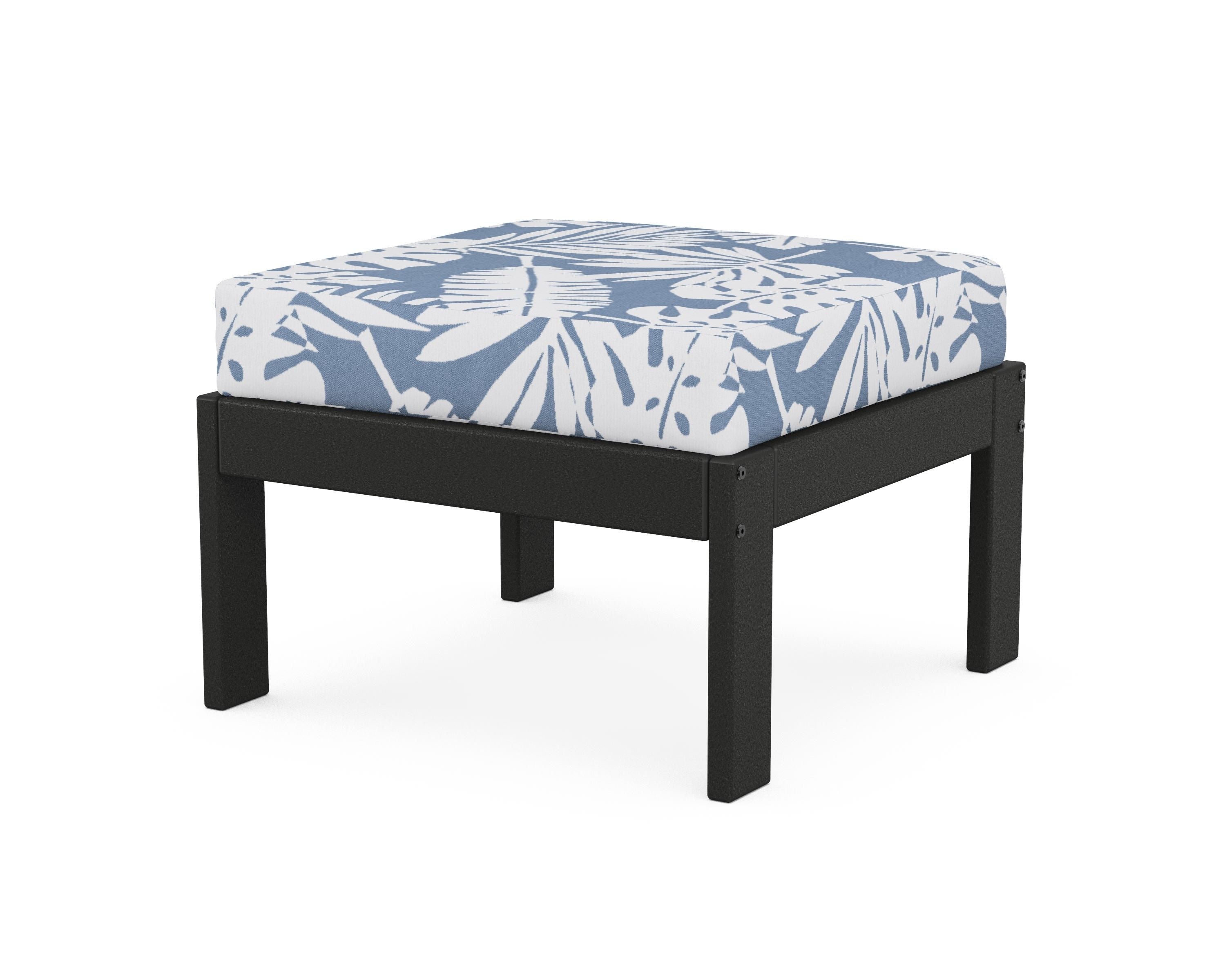 POLYWOOD® Vineyard Modular Ottoman in Black / Leaf Sky Blue