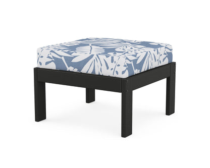 POLYWOOD® Vineyard Modular Ottoman in Black / Leaf Sky Blue