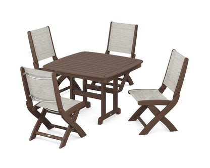 POLYWOOD® Coastal Folding Side Chair 5-Piece Dining Set in Mahogany / Birch Sling