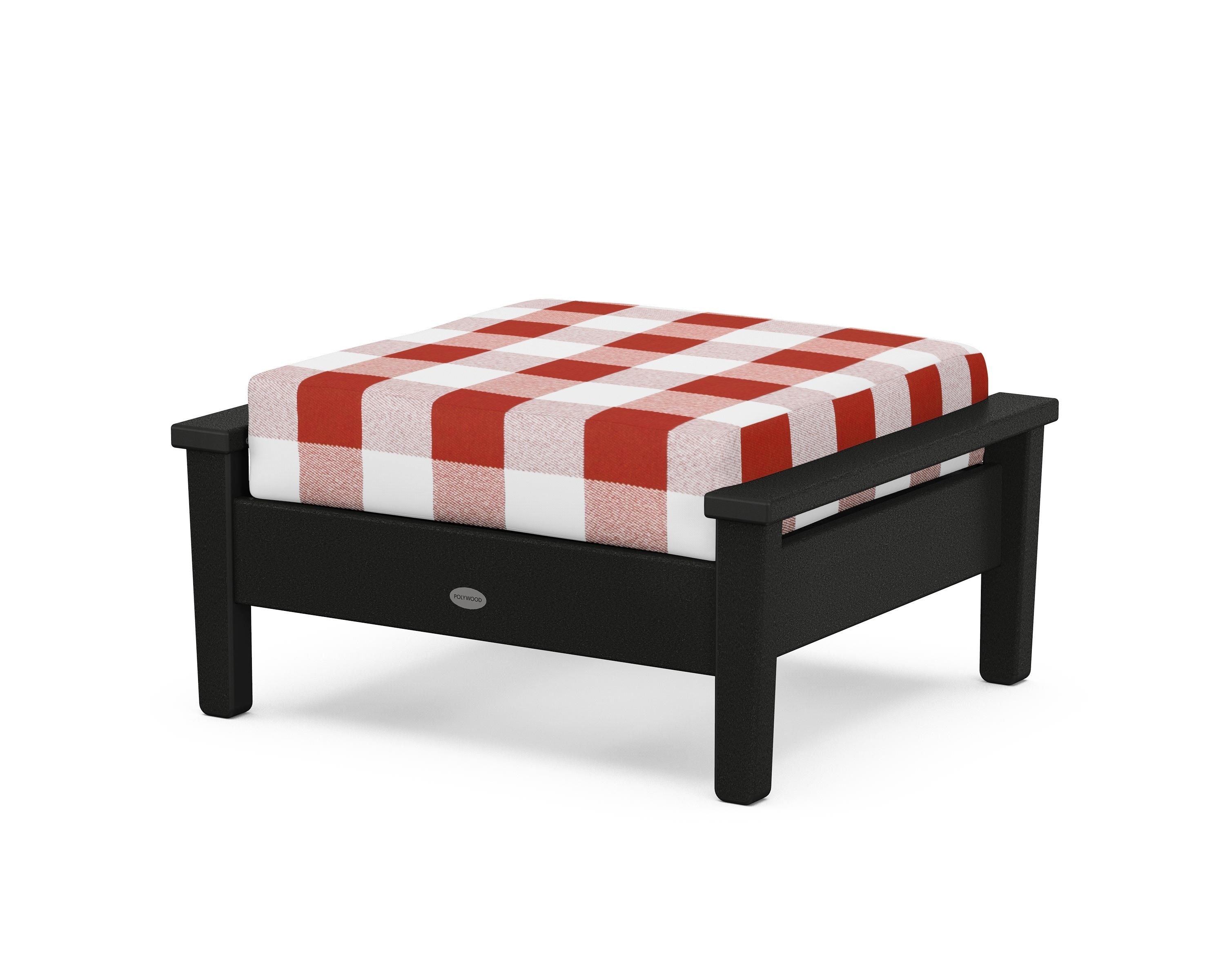 POLYWOOD® Prescott Deep Seating Ottoman in Black / Buffalo Plaid Crimson