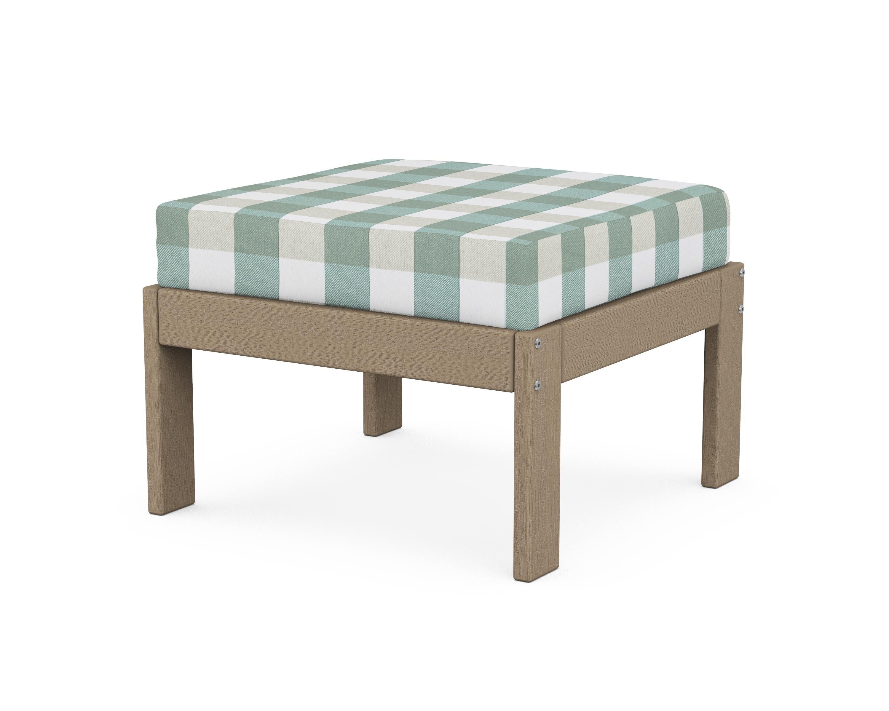 POLYWOOD® Vineyard Modular Ottoman in Vintage Sahara / Buffalo Plaid Glacier Spa
