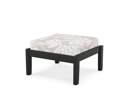 Unbranded Deep Seating Ottoman in Black / Leaf Dune Burlap