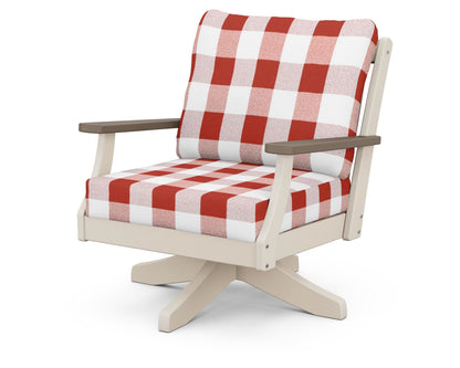 POLYWOOD® Braxton Deep Seating Swivel Chair in Sand / Kona / Buffalo Plaid Crimson