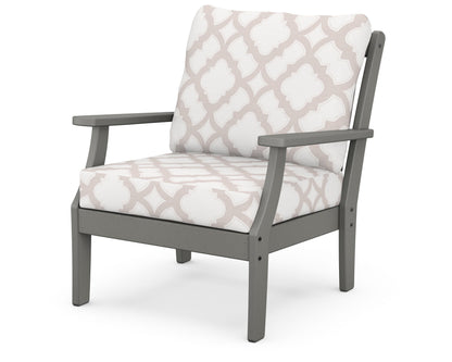 POLYWOOD® Braxton Deep Seating Chair in Slate Grey / Trellis Dune Burlap