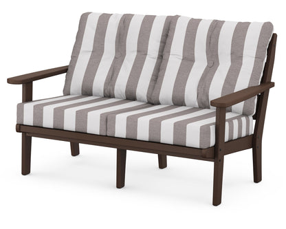 POLYWOOD® Lakeside Deep Seating Loveseat in Mahogany / Cabana Stripe Grey Mist