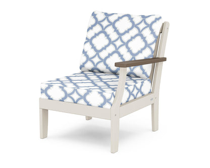 POLYWOOD® Braxton Modular Right Arm Chair in Sand / Kona / Trellis Sky Blue