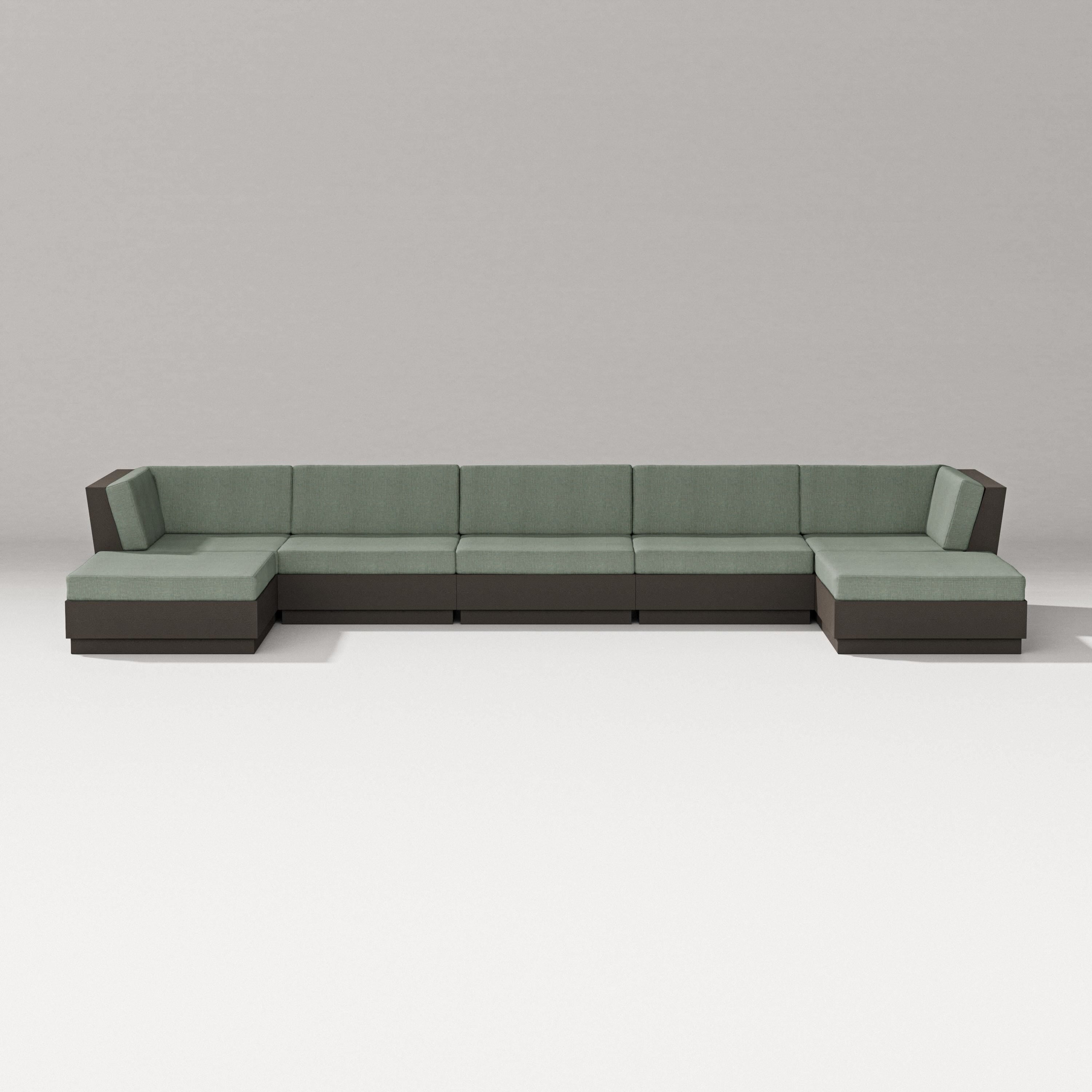 PW Designer Series Elevate 7-Piece Double Chaise Sectional in Vintage Coffee / Cast Sage