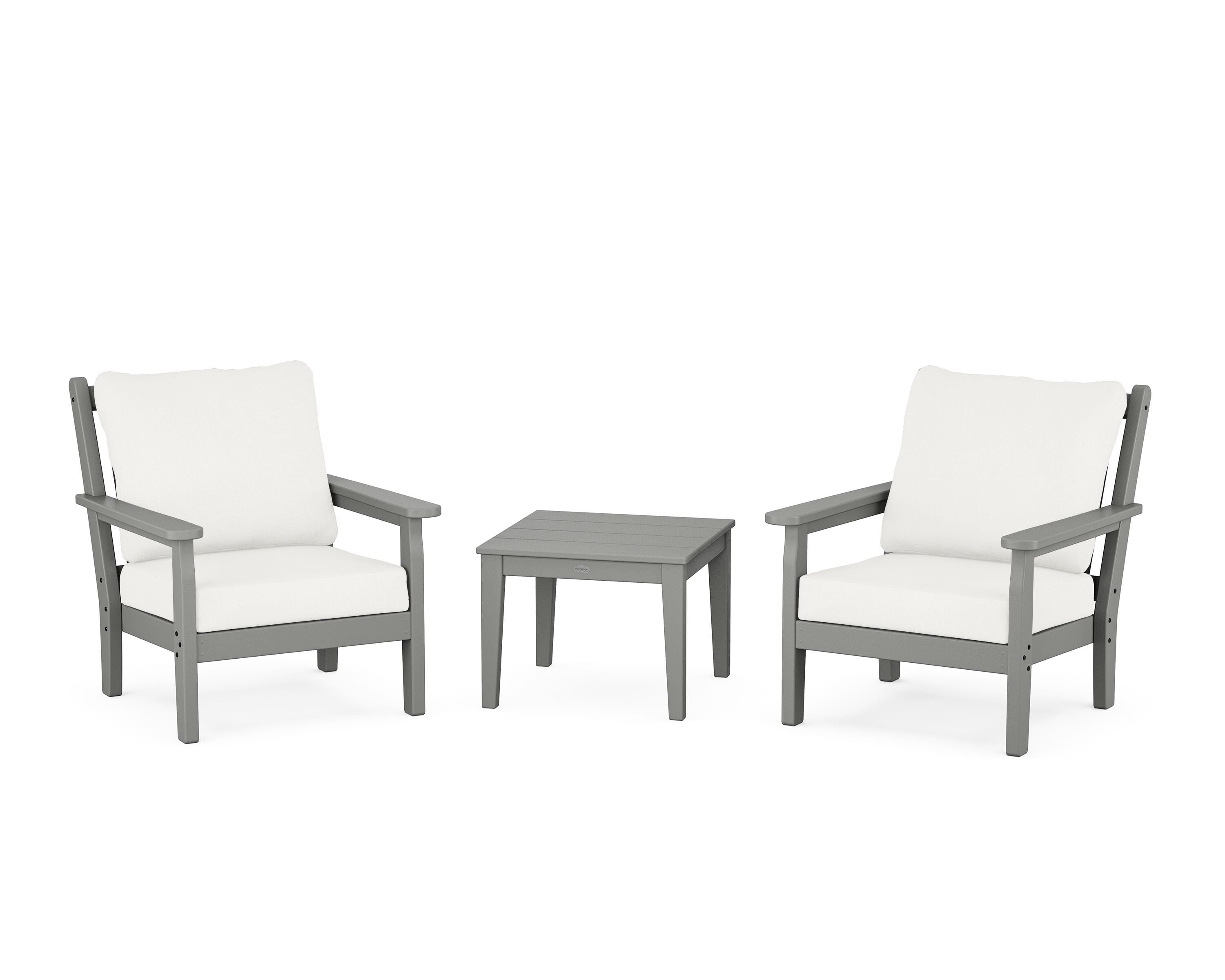 POLYWOOD® Chippendale 3-Piece Deep Seating Set in Slate Grey / Natural Linen