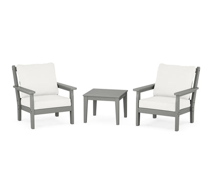POLYWOOD® Chippendale 3-Piece Deep Seating Set in Slate Grey / Natural Linen