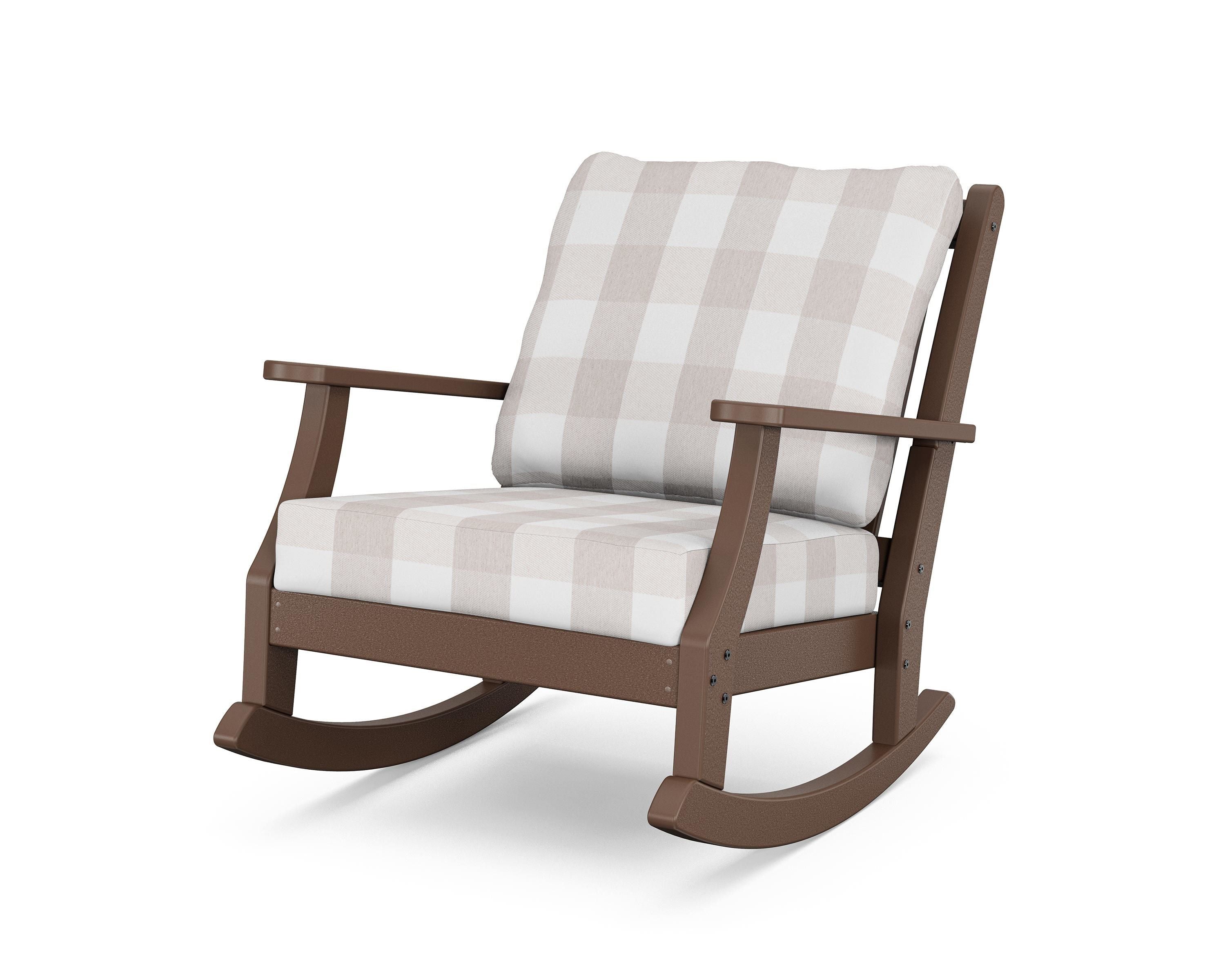 Country Living Wovendale Deep Seating Rocking Chair in Mahogany / Buffalo Plaid Dune Burlap