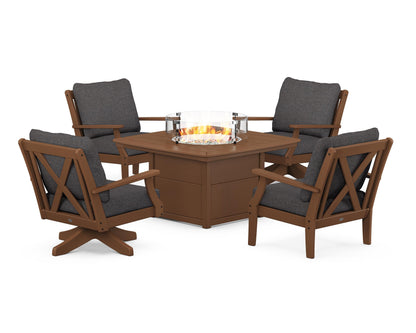 POLYWOOD® Braxton 5-Piece Deep Seating Set with Fire Table in Teak / Ash Charcoal