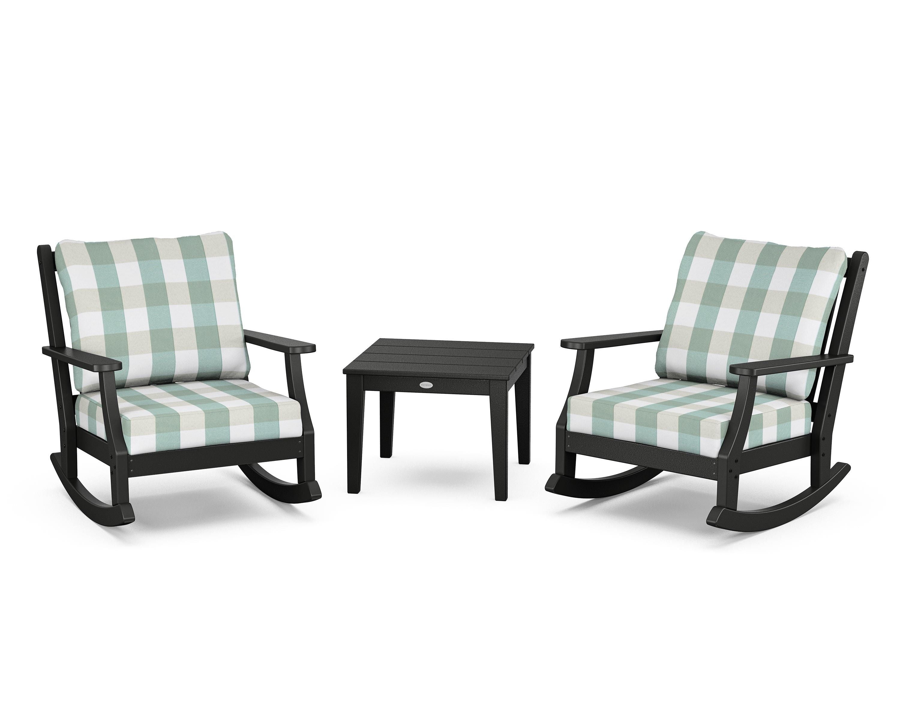Country Living Wovendale 3-Piece Deep Seating Rocker Set in Black / Buffalo Plaid Glacier Spa