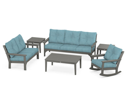 POLYWOOD® Vineyard 6-Piece Deep Seating Set in Slate Grey / Lattice Sky Blue
