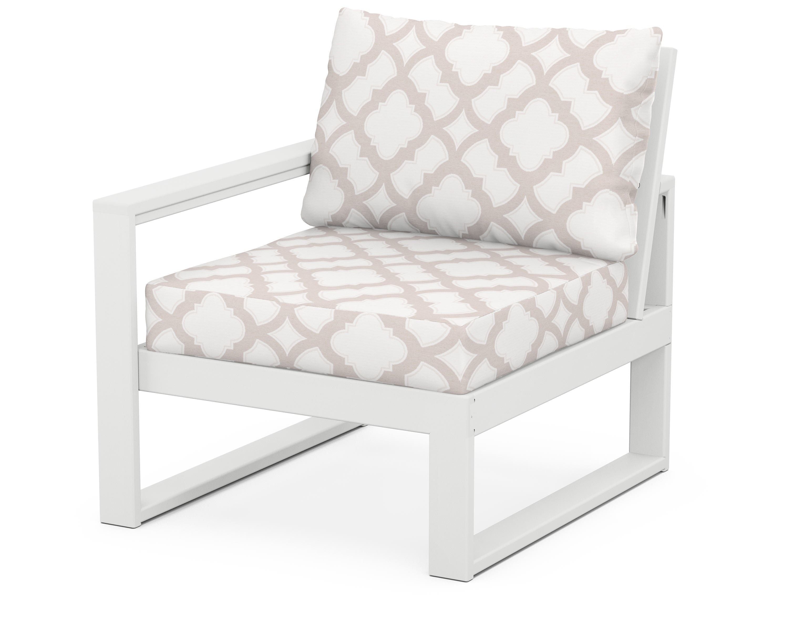 POLYWOOD® EDGE Modular Left Arm Chair in White / Trellis Dune Burlap