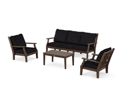 Country Living Wovendale 4-Piece Deep Seating Set with Sofa in Mahogany / Midnight Linen