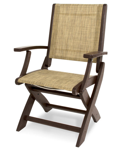 POLYWOOD® Coastal Folding Chair in Mahogany / Burlap Sling