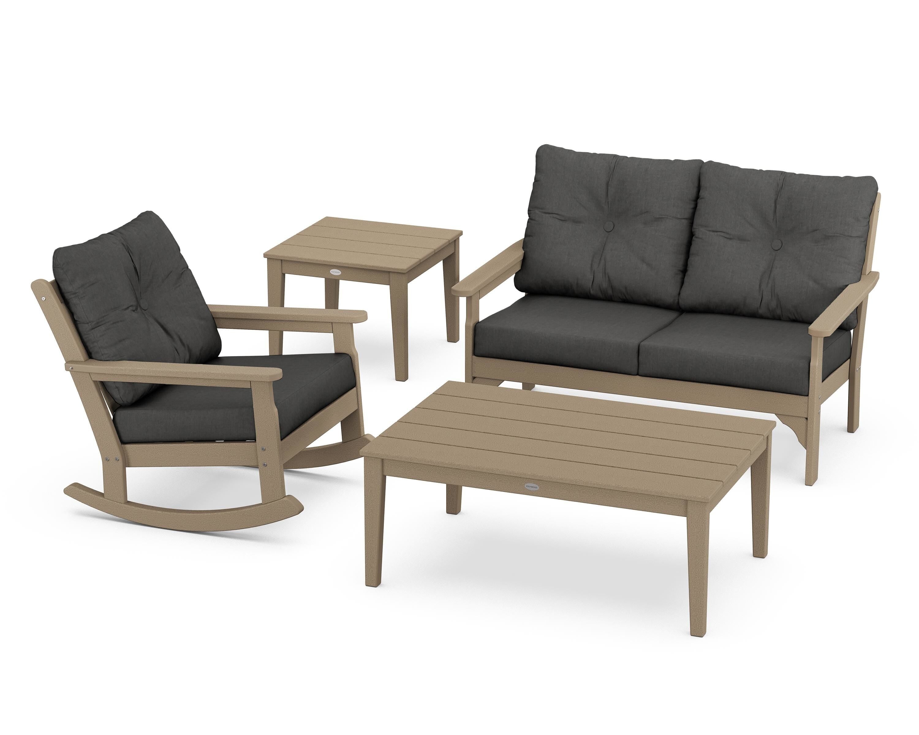 POLYWOOD® Vineyard 4-Piece Deep Seating Rocker Set in Vintage Sahara / Spectrum Carbon