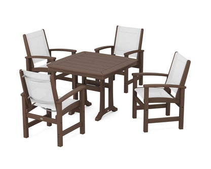 POLYWOOD® Coastal 5-Piece Dining Set with Trestle Legs in Mahogany / White Sling