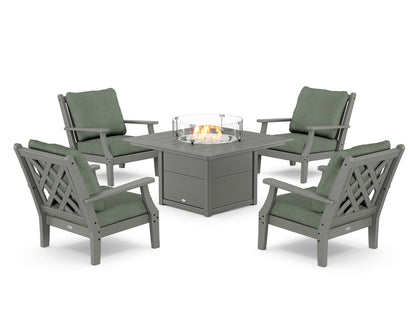 Country Living Wovendale 5-Piece Deep Seating Set with Fire Pit Table in Slate Grey / Cast Sage