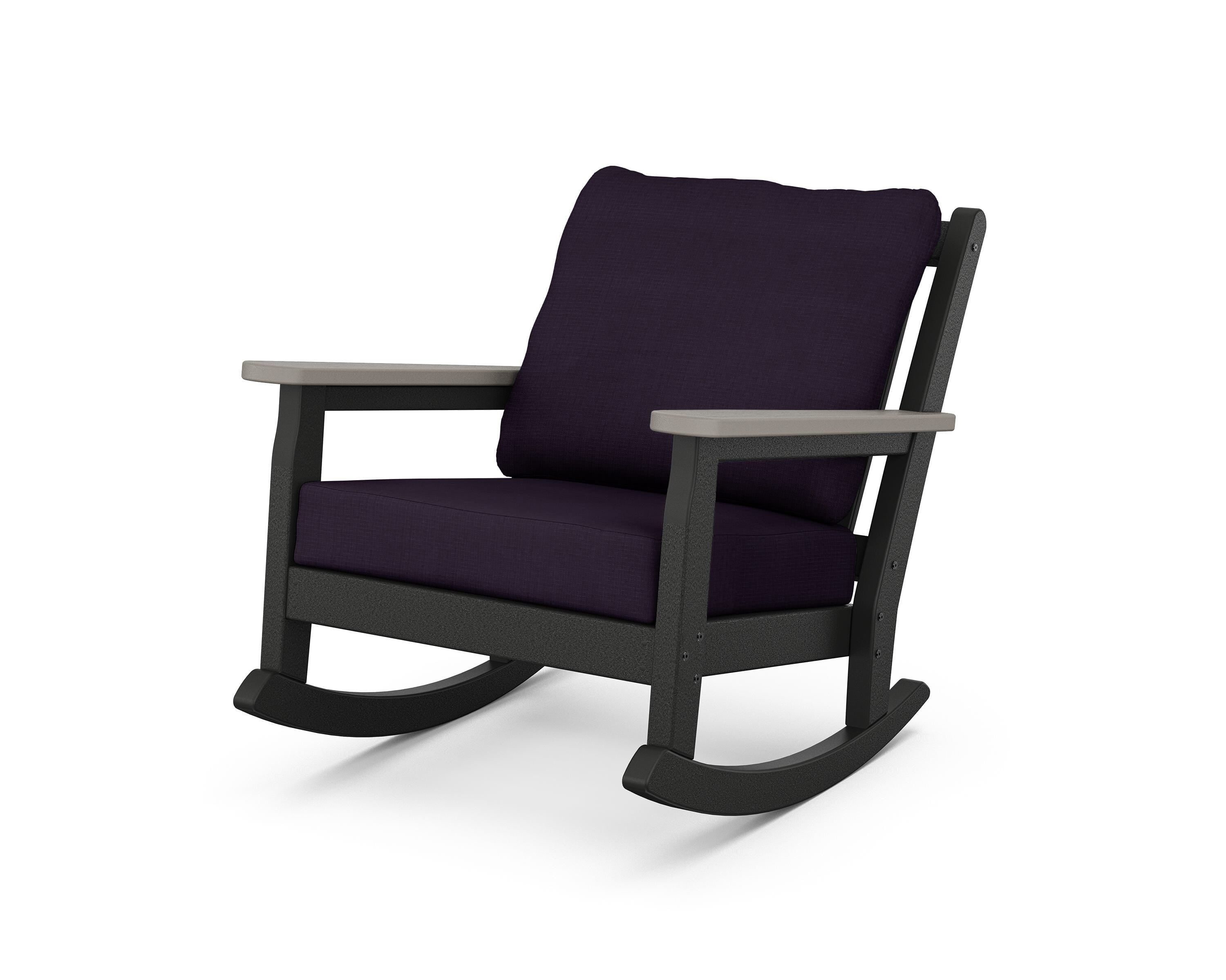 POLYWOOD® Chippendale Deep Seating Rocking Chair in Black / Driftwood / Navy Linen