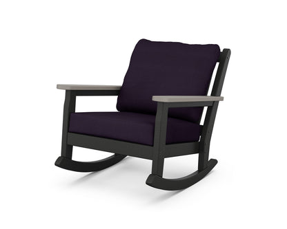 POLYWOOD® Chippendale Deep Seating Rocking Chair in Black / Driftwood / Navy Linen