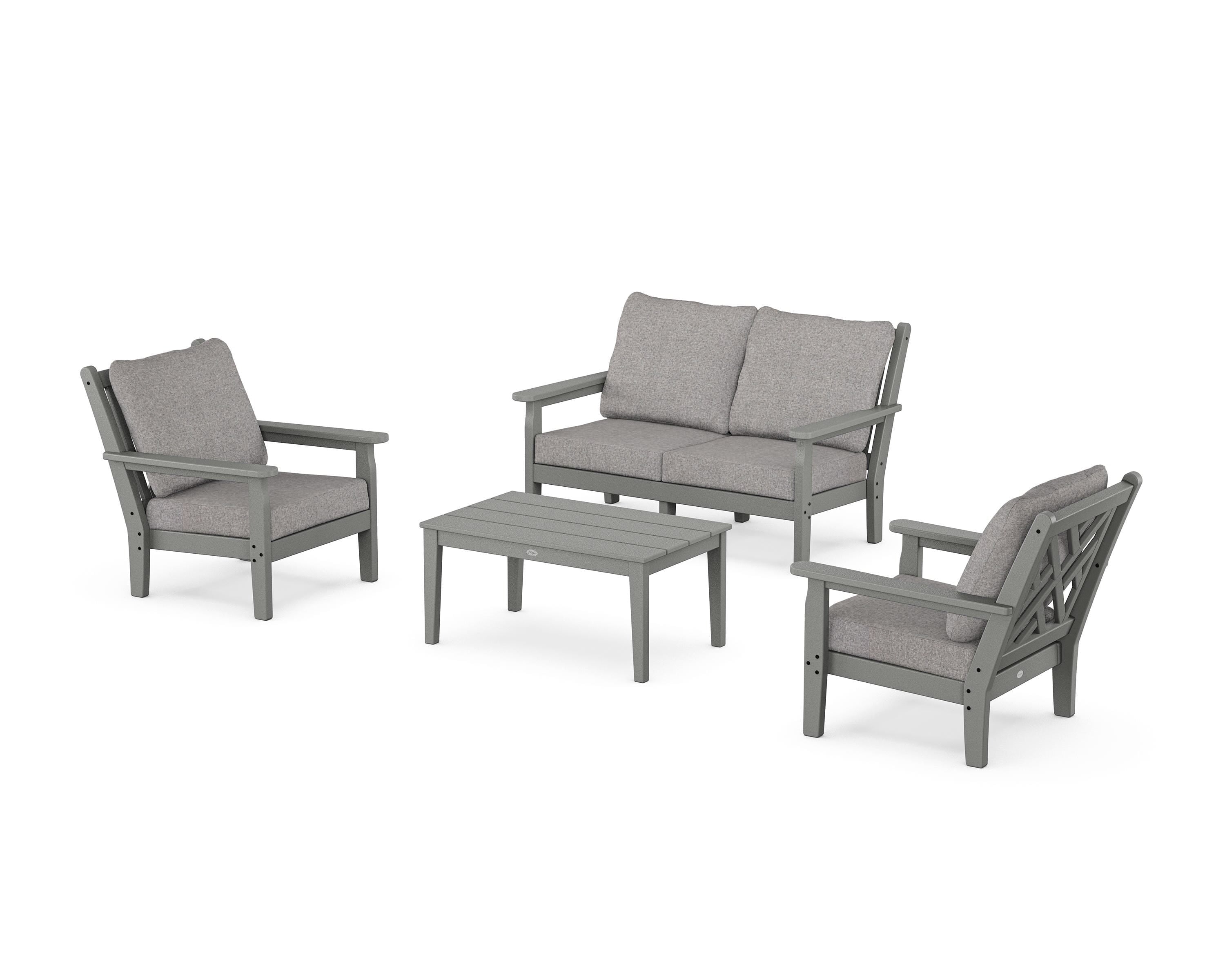 POLYWOOD® Chippendale 4-Piece Deep Seating Set with Loveseat in Slate Grey / Grey Mist