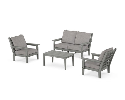 POLYWOOD® Chippendale 4-Piece Deep Seating Set with Loveseat in Slate Grey / Grey Mist