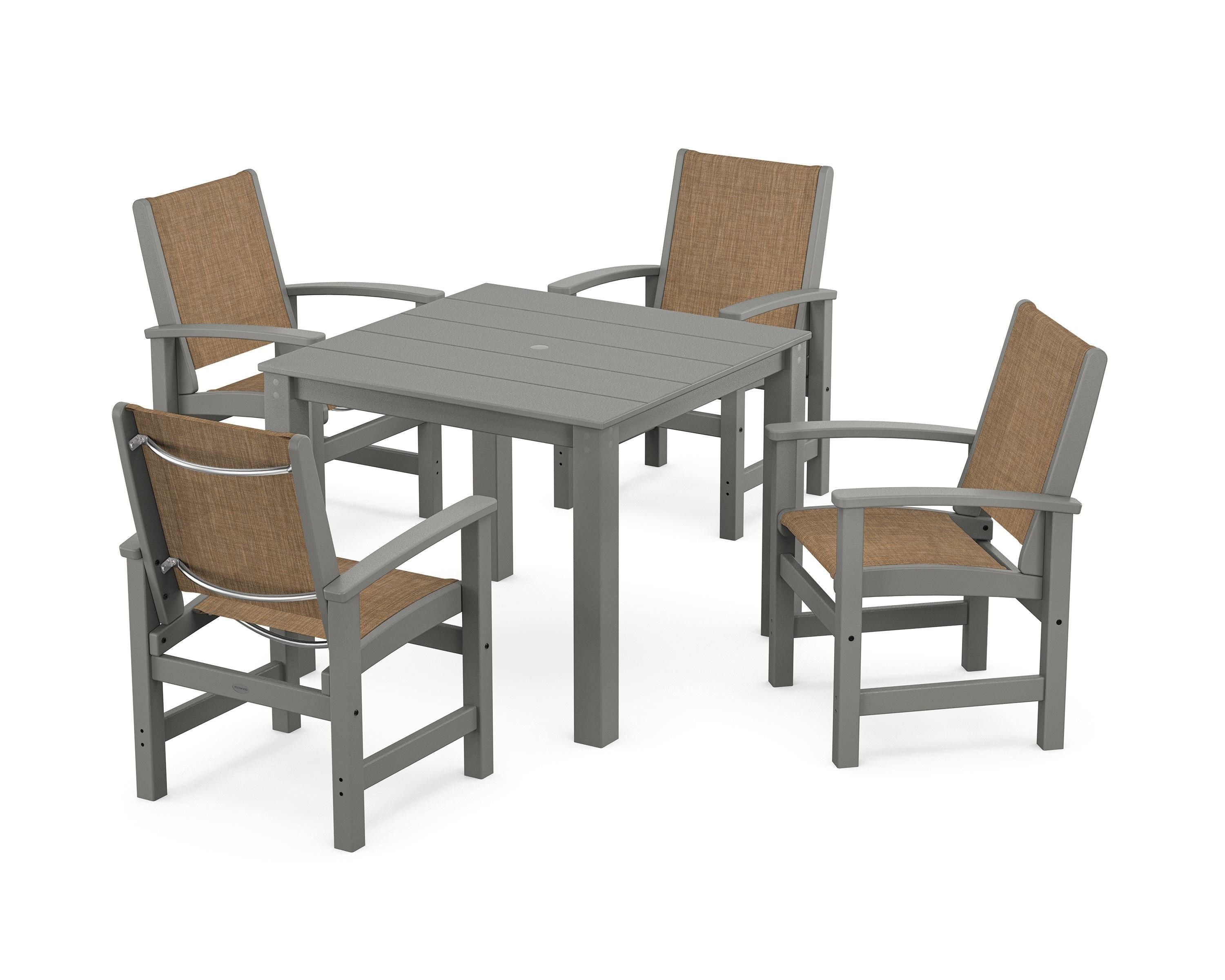 POLYWOOD® Coastal 5-Piece Parsons Dining Set in Slate Grey / Burlap Sling