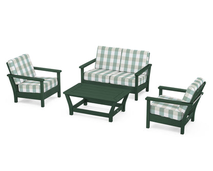 POLYWOOD® Harbour 4-Piece Deep Seating Set in Green / Buffalo Plaid Glacier Spa