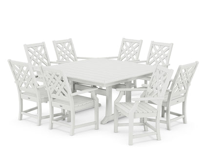 Country Living Wovendale 9-Piece Square Dining Set with Trestle Legs in White