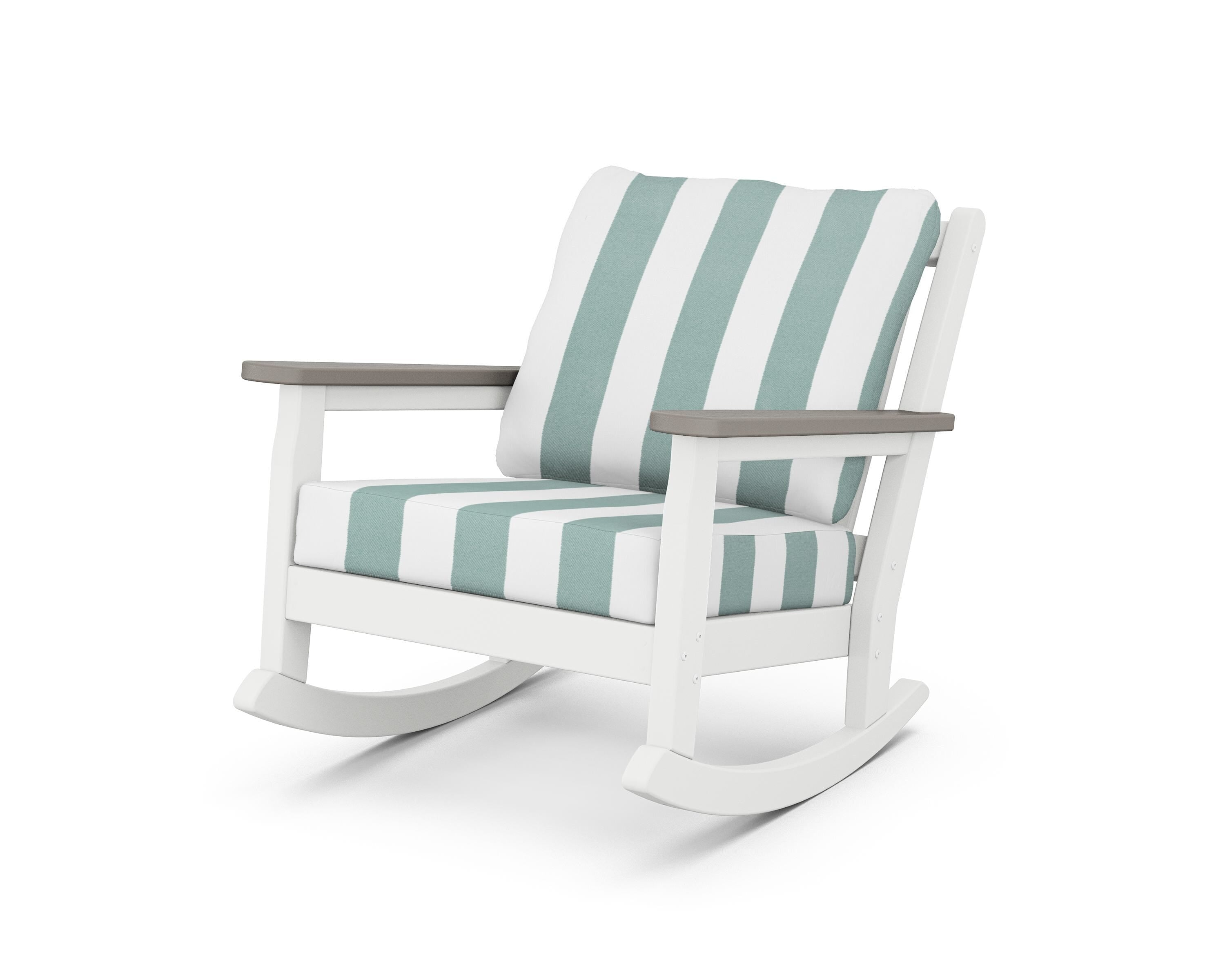 POLYWOOD® Chippendale Deep Seating Rocking Chair in White / Driftwood / Cabana Stripe Glacier Spa