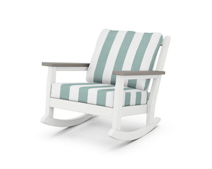 POLYWOOD® Chippendale Deep Seating Rocking Chair in White / Driftwood / Cabana Stripe Glacier Spa