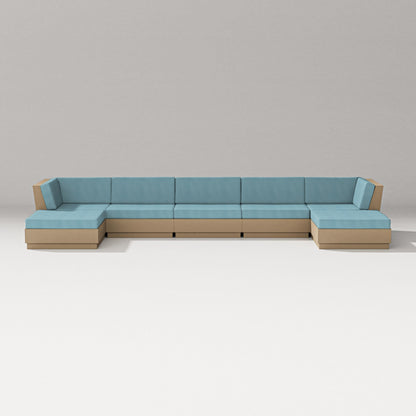 PW Designer Series Elevate 7-Piece Double Chaise Sectional in Vintage Sahara / Lattice Sky Blue